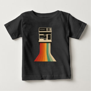 T-shirt Pour Bébé Appareil photo rétro avec impression arc-en-ciel