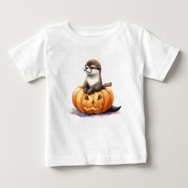 T-shirt Pour Bébé Aquarelle adorable Halloween Otter (Devant)