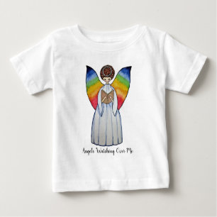 T-shirt Pour Bébé Aquarelle Angel Avec Arcs-En-Ciel Lire Un Livre