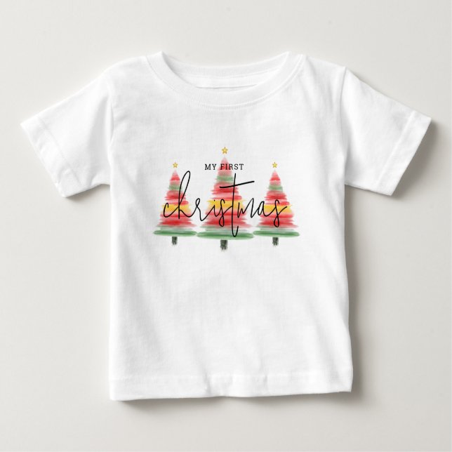 T-shirt Pour Bébé Aquarelle Arbres de Noël (Devant)