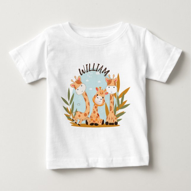 T-shirt Pour Bébé Aquarelle bébé Giraffe, Safari Animaux (Devant)