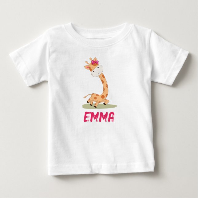 T-shirt Pour Bébé Aquarelle bébé Giraffe, Safari Animaux (Devant)