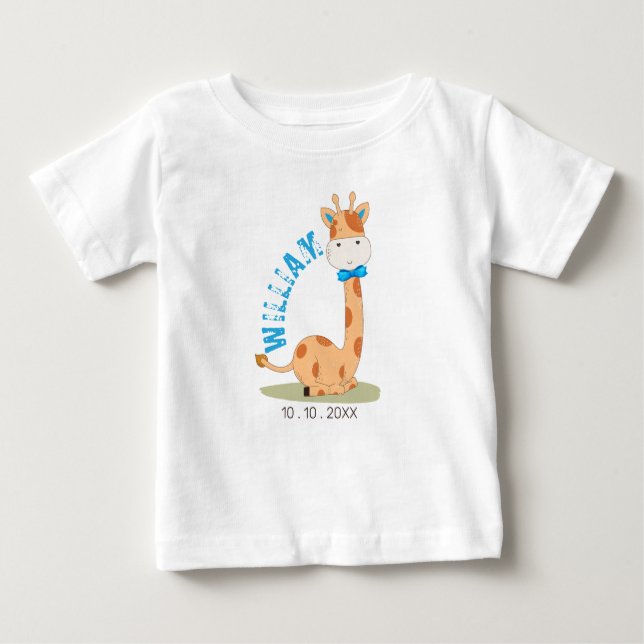T-shirt Pour Bébé Aquarelle bébé Giraffe, Safari Animaux Anniversair (Devant)