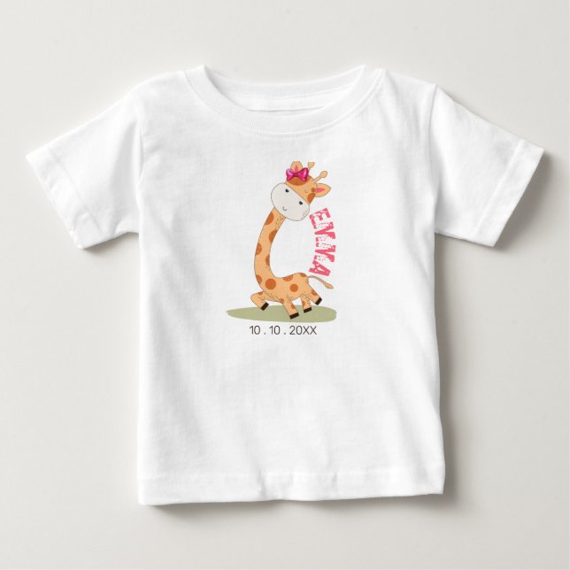 T-shirt Pour Bébé Aquarelle bébé Giraffe, Safari Animaux Anniversair (Devant)