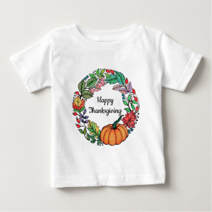 T-shirt Pour Bébé Aquarelle Belle couronne Citrouille avec feuille