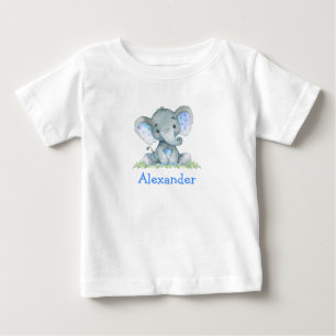 T-shirt Pour Bébé Aquarelle Blue Baby Elephant sur la verdure