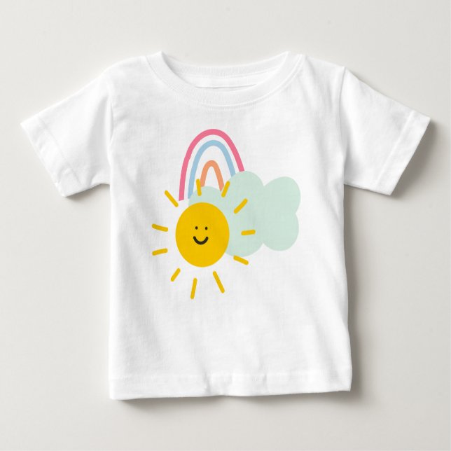 T-shirt Pour Bébé Aquarelle Boho arc-en-ciel et soleil (Devant)