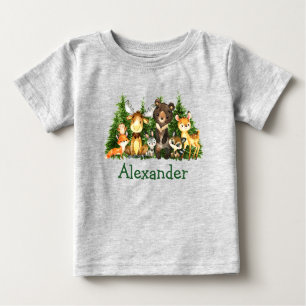 T-shirt Pour Bébé Aquarelle Bois Animaux Forêts Arbres