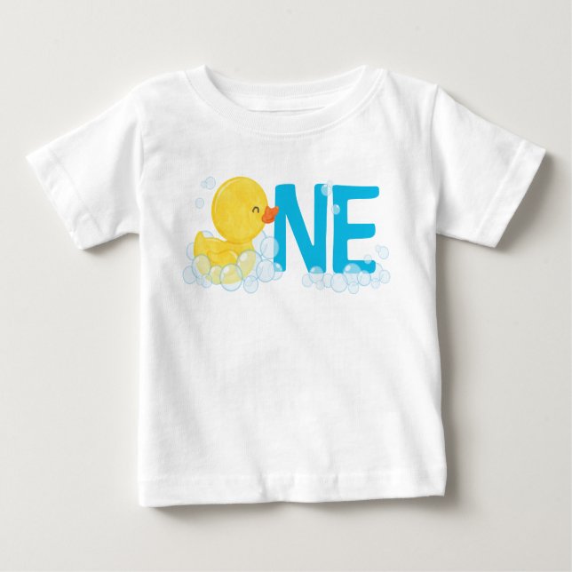 T-shirt Pour Bébé Aquarelle Bois Canard en caoutchouc ONE + Nom sur  (Devant)
