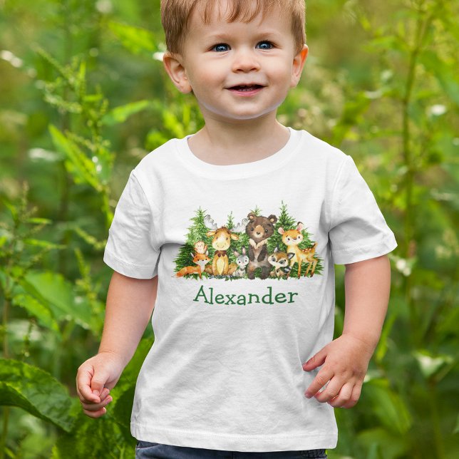 T-shirt Pour Bébé Aquarelle Bois Forêt Animaux Arbres (Créateur téléchargé)