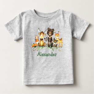T-shirt Pour Bébé Aquarelle Bois Forêt Animaux Gris