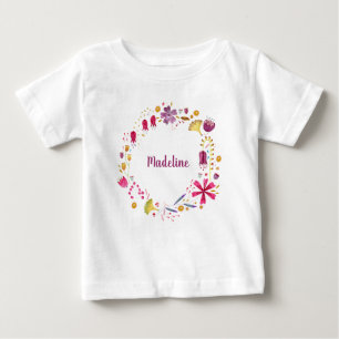 T-shirt Pour Bébé Aquarelle Botanique Fleur sauvage Wreath Nom perso