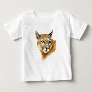 T-shirt Pour Bébé Aquarelle Cougar Puma Animal Nature Art
