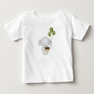 T-shirt Pour Bébé Aquarelle Cute Chef Elephant avec gâteau et ballon