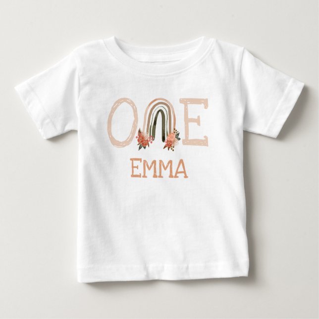T-shirt Pour Bébé Aquarelle Cute Pastel Arc-en-ciel 1er anniversaire (Devant)
