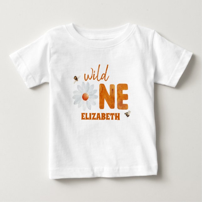 T-shirt Pour Bébé Aquarelle Daisy Wild One 1er Anniversaire Fille No (Devant)