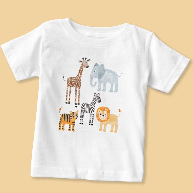 T-shirt Pour Bébé Aquarelle d'animaux de safari bébé mignons (Fun cute watercolor baby safari animals baby t-shirt)
