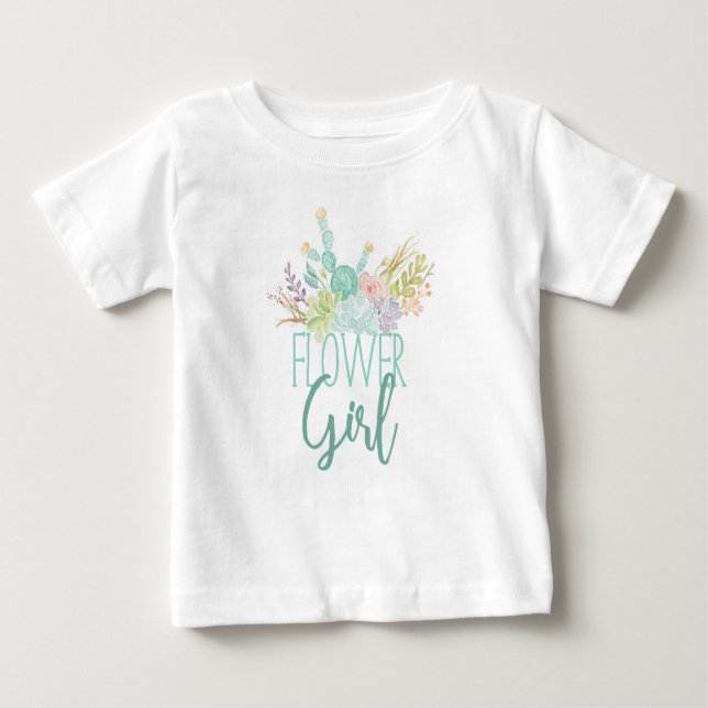 T-shirt Pour Bébé Aquarelle de bouquet Succulente | Top Flower Girl (Devant)