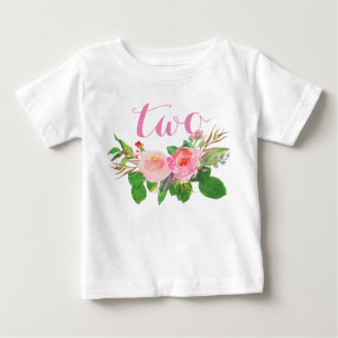 T-shirt Pour Bébé Aquarelle de fille de 2e anniversaire Floral Perso