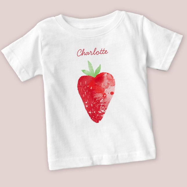 T-shirt Pour Bébé Aquarelle de fraise personnalisée (Watercolor strawberry personalized baby and toddler t-shirt)