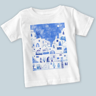 T-shirt Pour Bébé Aquarelle de l'île grecque Santorin