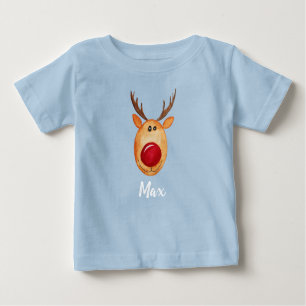 T-shirt Pour Bébé Aquarelle de Noël de bébé garçon Roudolph avec nom