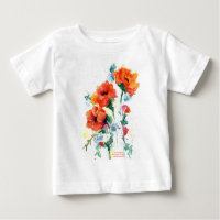 Aquarelle de trois coquelicots à long tige rouge