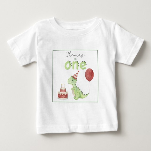 T-shirt Pour Bébé Aquarelle Dinosaur 1er anniversaire (Devant)