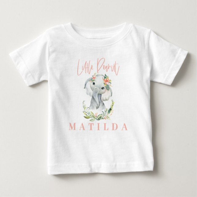 T-shirt Pour Bébé Aquarelle éléphant et floral personnalisé (Devant)