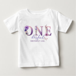 T-shirt Pour Bébé Aquarelle Fleur sauvage Onederful Birthday Girl