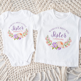 T-shirt Pour Bébé Aquarelle Floral World's Best Big Sister