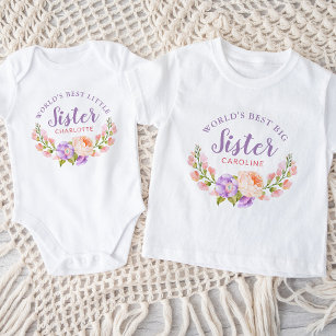T-shirt Pour Bébé Aquarelle Floral World's Best Big Sister