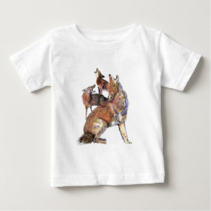 T-shirt Pour Bébé Aquarelle Howling Coyotes Animal Nature Art