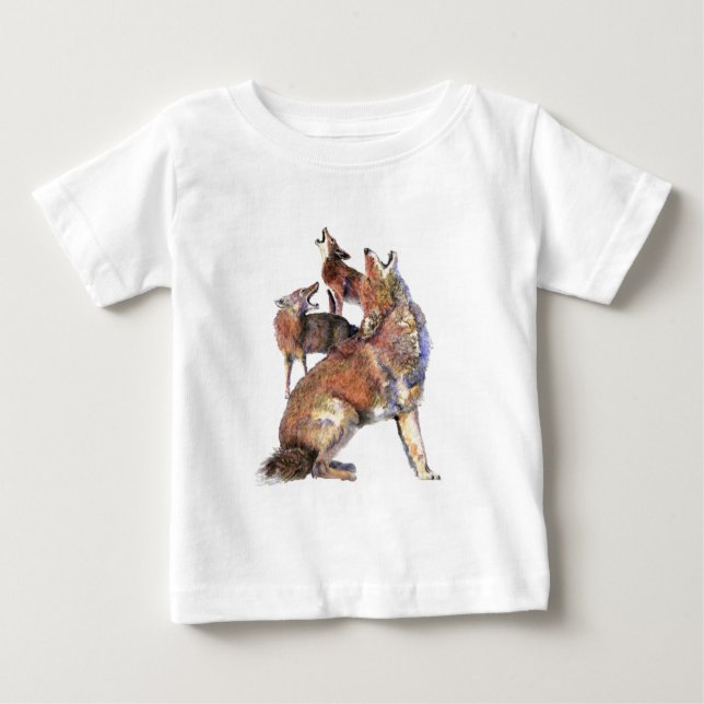 T-shirt Pour Bébé Aquarelle Howling Coyotes Animal Nature Art (Devant)