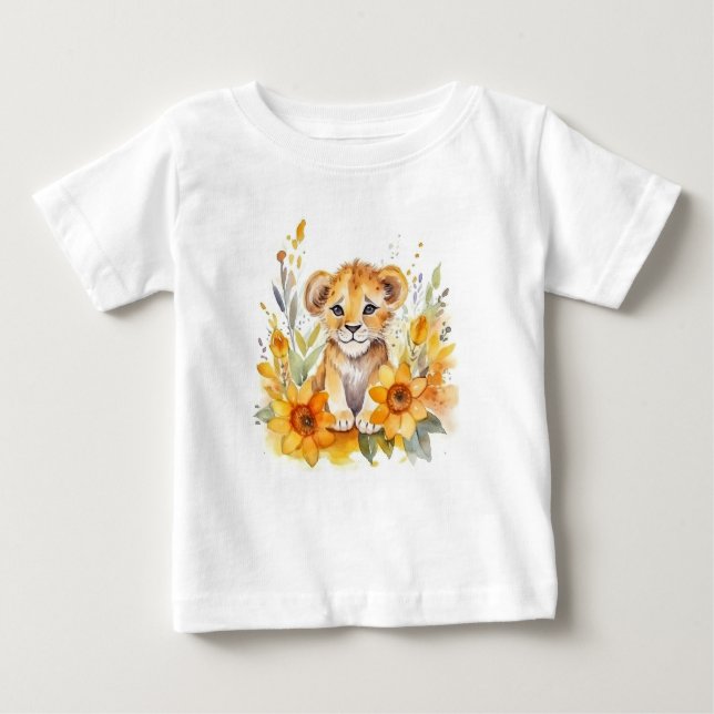 T-shirt Pour Bébé Aquarelle Lion bébé (Devant)