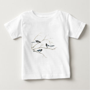 T-shirt Pour Bébé Aquarelle Magpie Oiseau Famille Animal