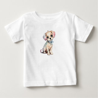 T-shirt Pour Bébé Aquarelle Main Tirée Puppy Avec Poudre Bleu Bow