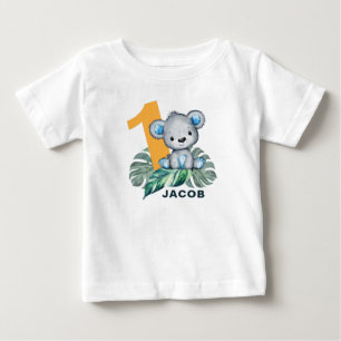 T-shirt Pour Bébé Aquarelle mignonne Ours Sauvage Premier anniversai