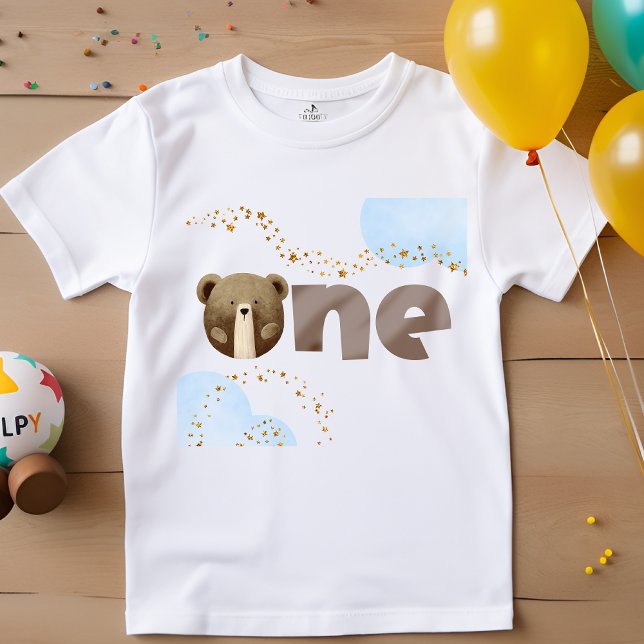 T-shirt Pour Bébé Aquarelle notre petit ours est un anniversaire (Créateur téléchargé)
