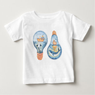 T-shirt Pour Bébé Aquarelle Océan Ampoule légère Baleine à bosse Nav