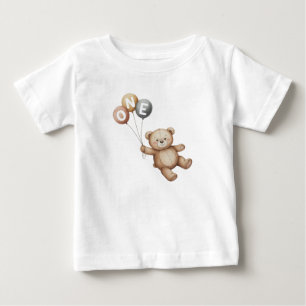 T-shirt Pour Bébé Aquarelle Ours en peluche avec ballons Premier ann