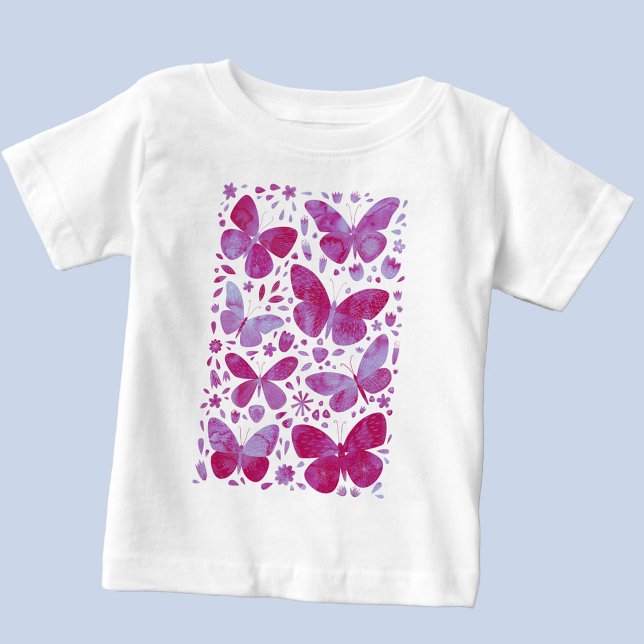 T-shirt Pour Bébé Aquarelle papillon rose (Magenta pink watercolor butterfly baby t-shirt)