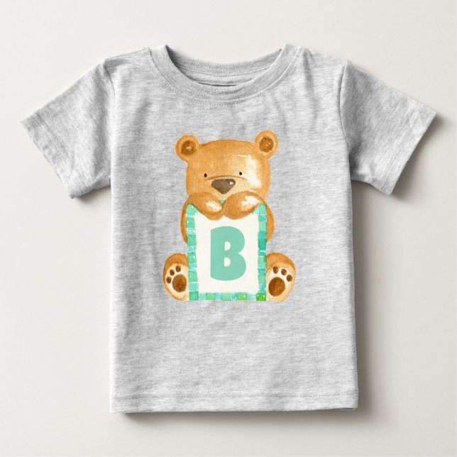 T-shirt Pour Bébé Aquarelle personnalisée de l'ours en peluche (Devant)