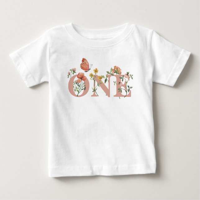 T-shirt Pour Bébé Aquarelle Petit Fleur sauvage 1er anniversaire (Devant)