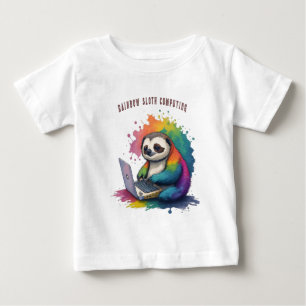 T-shirt Pour Bébé Aquarelle Rainbow Cute Sloth Computing