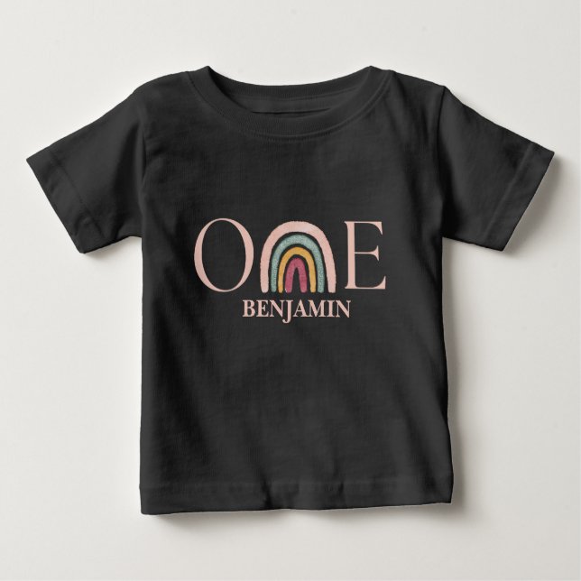 T-shirt Pour Bébé Aquarelle rose arc-en-ciel 1er anniversaire (Devant)