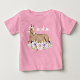 T-shirt Pour Bébé Aquarelle Rose Floral Horse Anniversaire