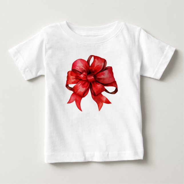 T-shirt Pour Bébé Aquarelle Rouge Noël Bow (Devant)