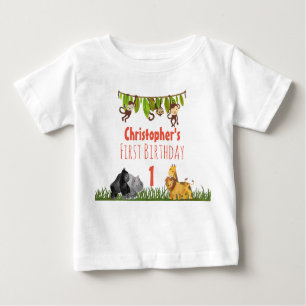 T-shirt Pour Bébé Aquarelle Safari Jungle Animaux Premier anniversai