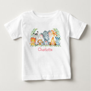 T-shirt Pour Bébé Aquarelle Safari Jungle Cute Baby Animaux